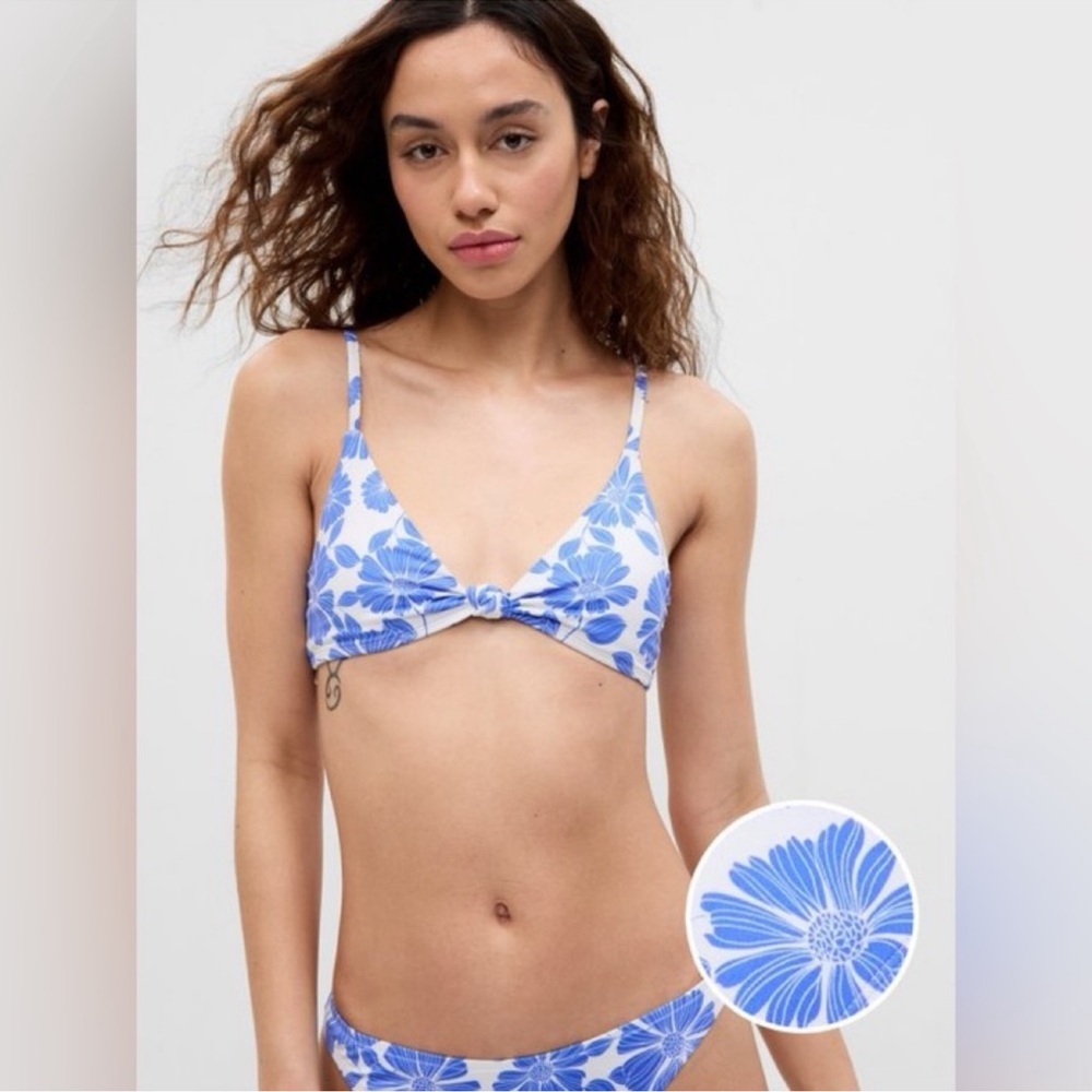 GAP Recycled Blue Floral Knot-Front Bikini Top - NWT, Size L